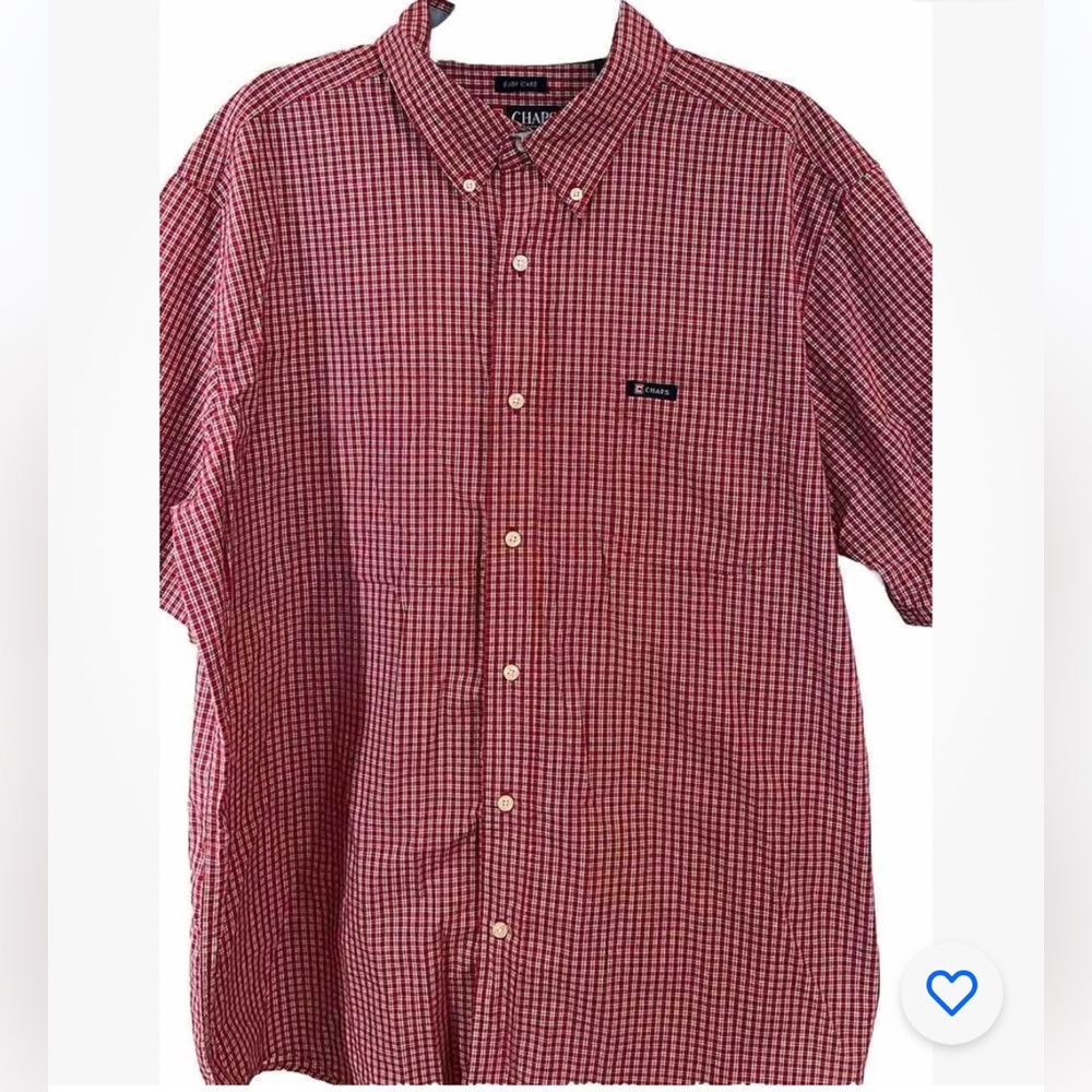 Men’s Easy Care Chaps Red White Blue Check Short Sleeve Button Down w Pkt Sz XXL